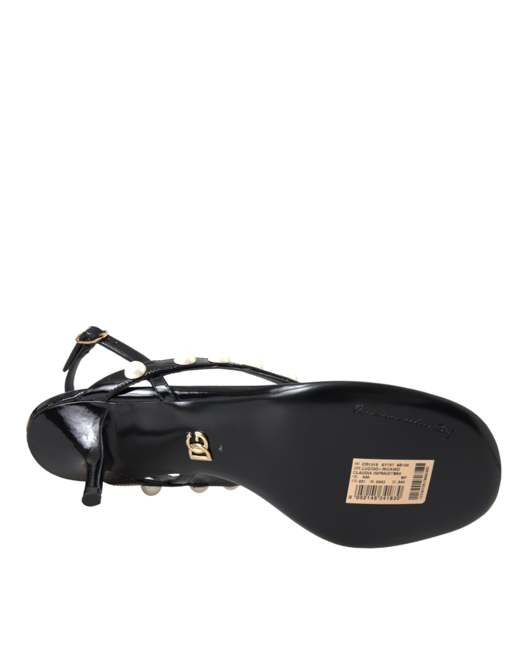 Παπούτσια Dolce &amp; Gabbana από μαύρα δερμάτινα πέδιλα με τακούνι με πέρλες