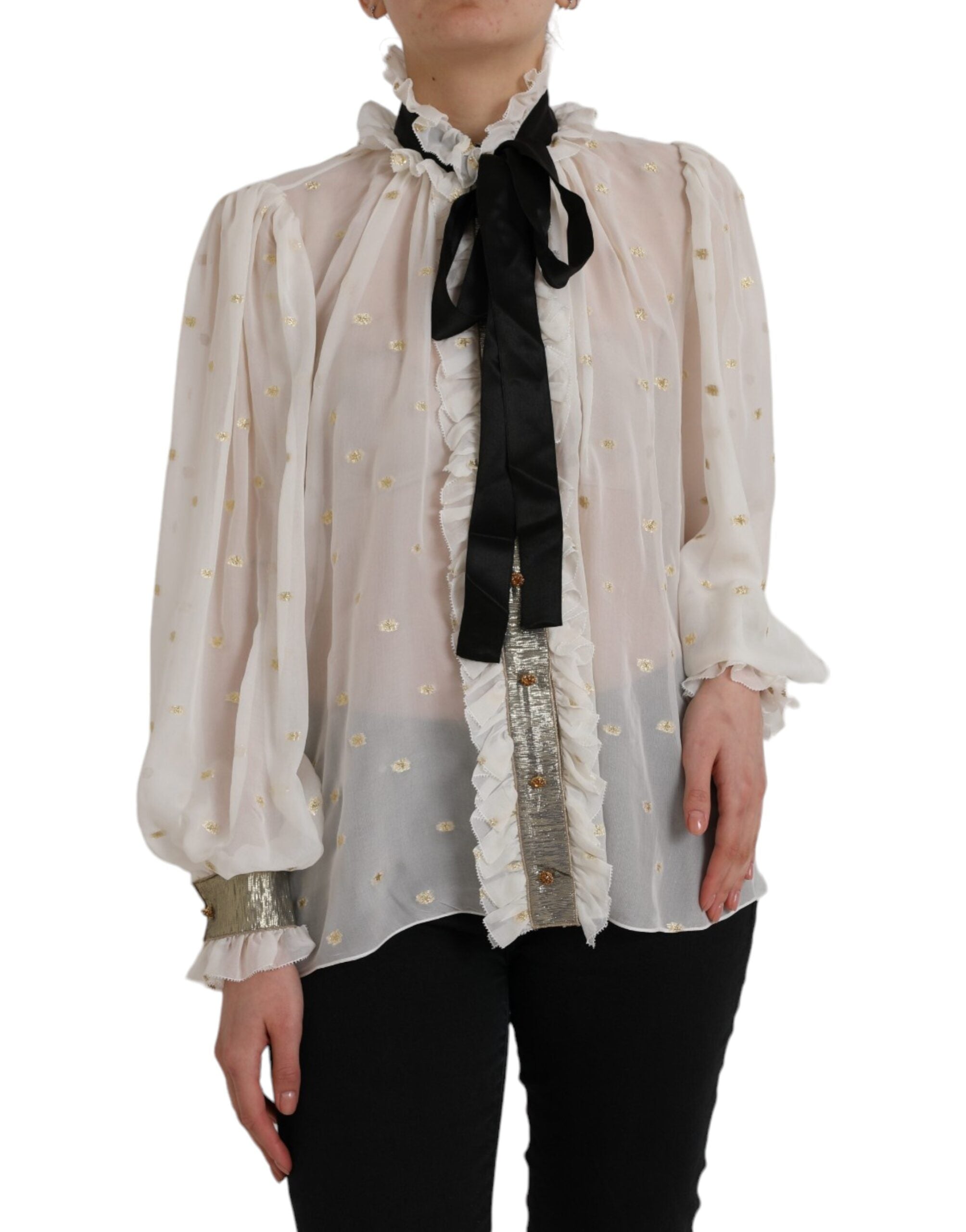 Μπλούζα Dolce &amp; Gabbana Off White Silk Blend Ascot Collar Μπλούζα