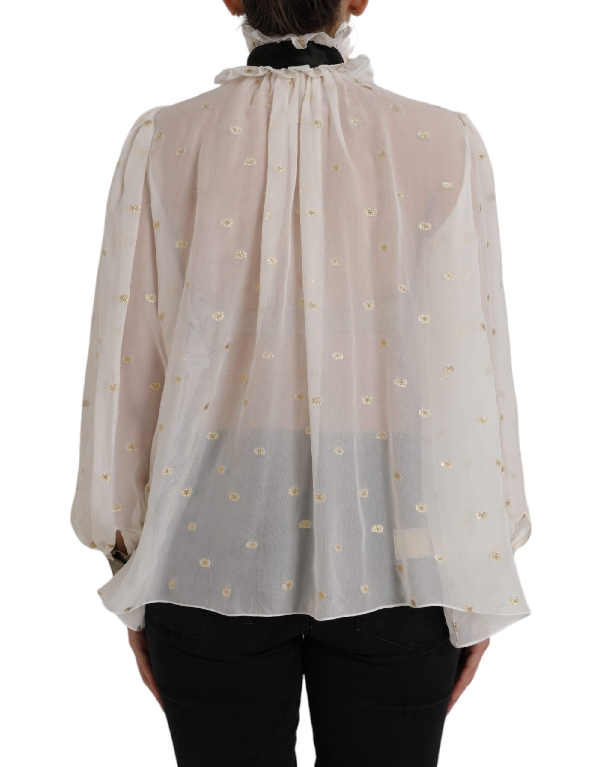 Μπλούζα Dolce &amp; Gabbana Off White Silk Blend Ascot Collar Μπλούζα