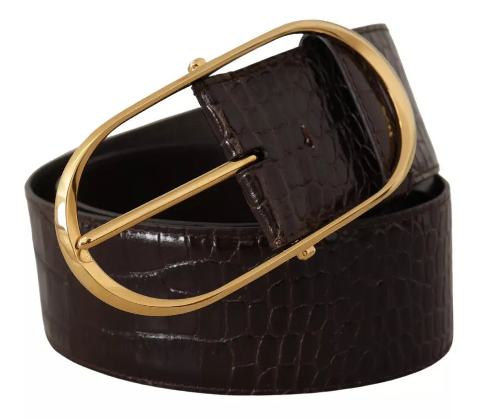 Dolce &amp; Gabbana Καφέ Ζώνη με αγκράφα με μοτίβο κροκόδειλου χρυσό δέρμα