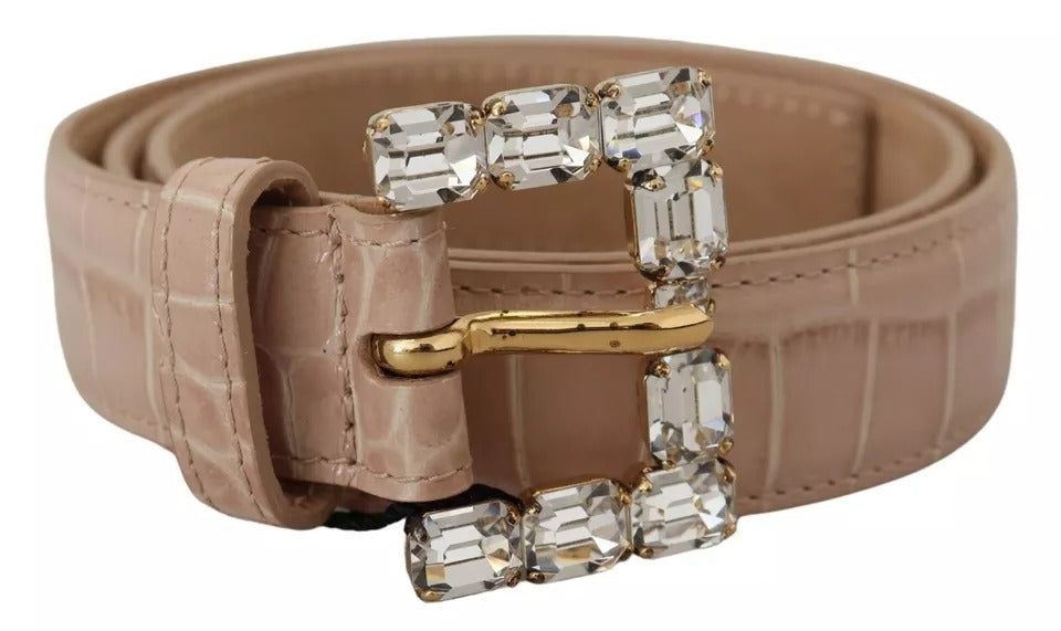 Dolce &amp; Gabbana Beige Δερμάτινη Πόρπη με Κρυστάλλινη Γυναικεία Ζώνη