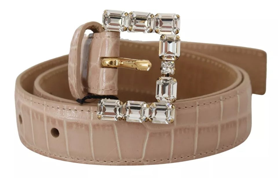 Dolce &amp; Gabbana Beige Δερμάτινη Πόρπη με Κρυστάλλινη Γυναικεία Ζώνη