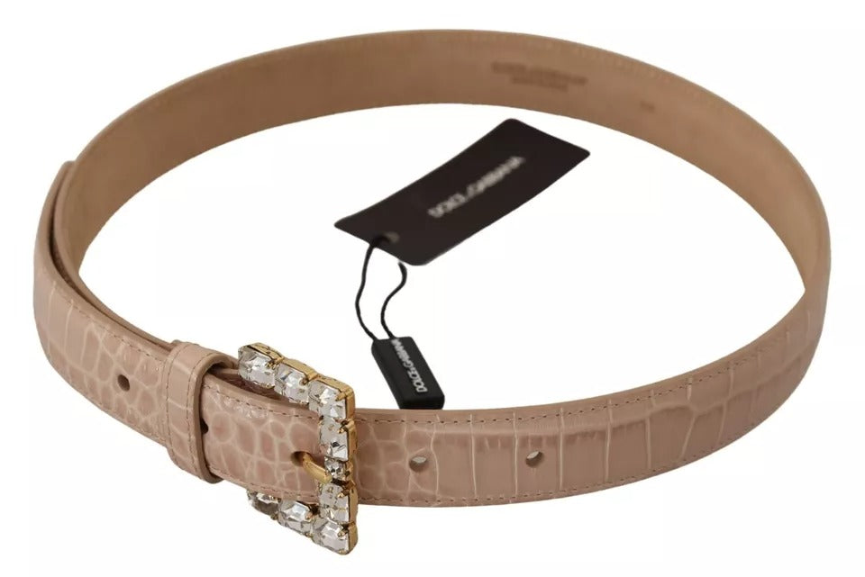 Dolce &amp; Gabbana Beige Δερμάτινη Πόρπη με Κρυστάλλινη Γυναικεία Ζώνη