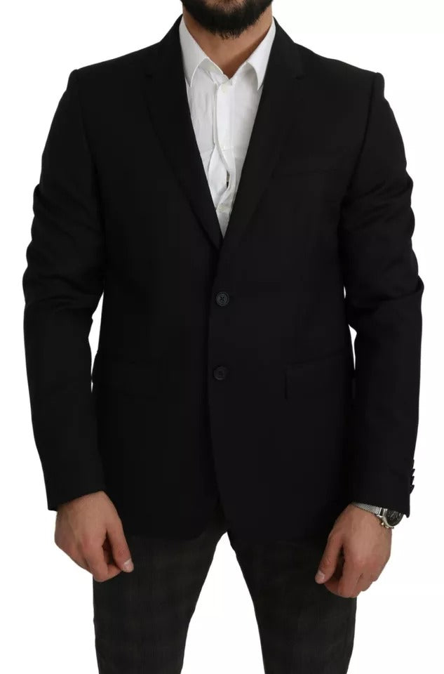 Dolce &amp; Gabbana Black Wool Slim Fit Notch Jacket Blazer