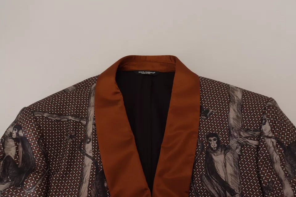 Dolce &amp; Gabbana Bronze Monkey Print Silk Slim Jacket Blazer