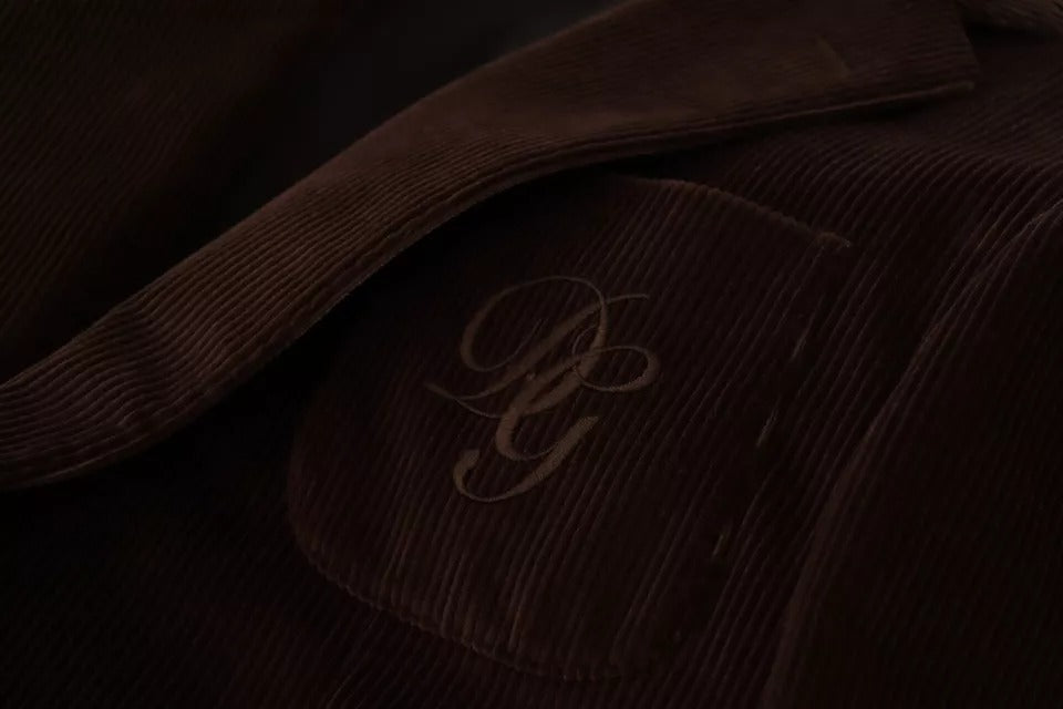 Dolce &amp; Gabbana Brown Corduroy Slim Fit Coat DG Logo Blazer