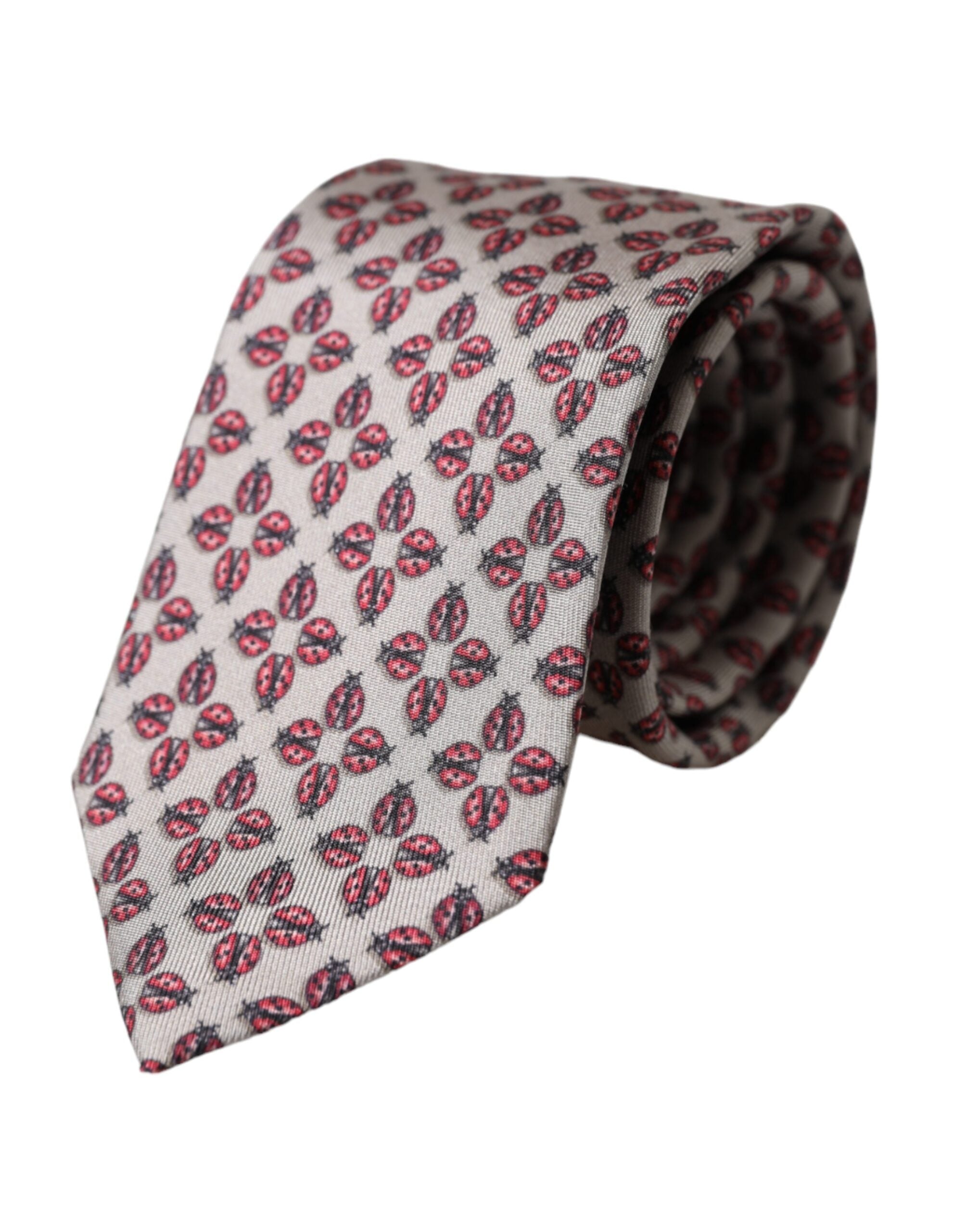Dolce &amp; Gabbana Beige Lady Bug Print Μεταξωτή ανδρική γραβάτα