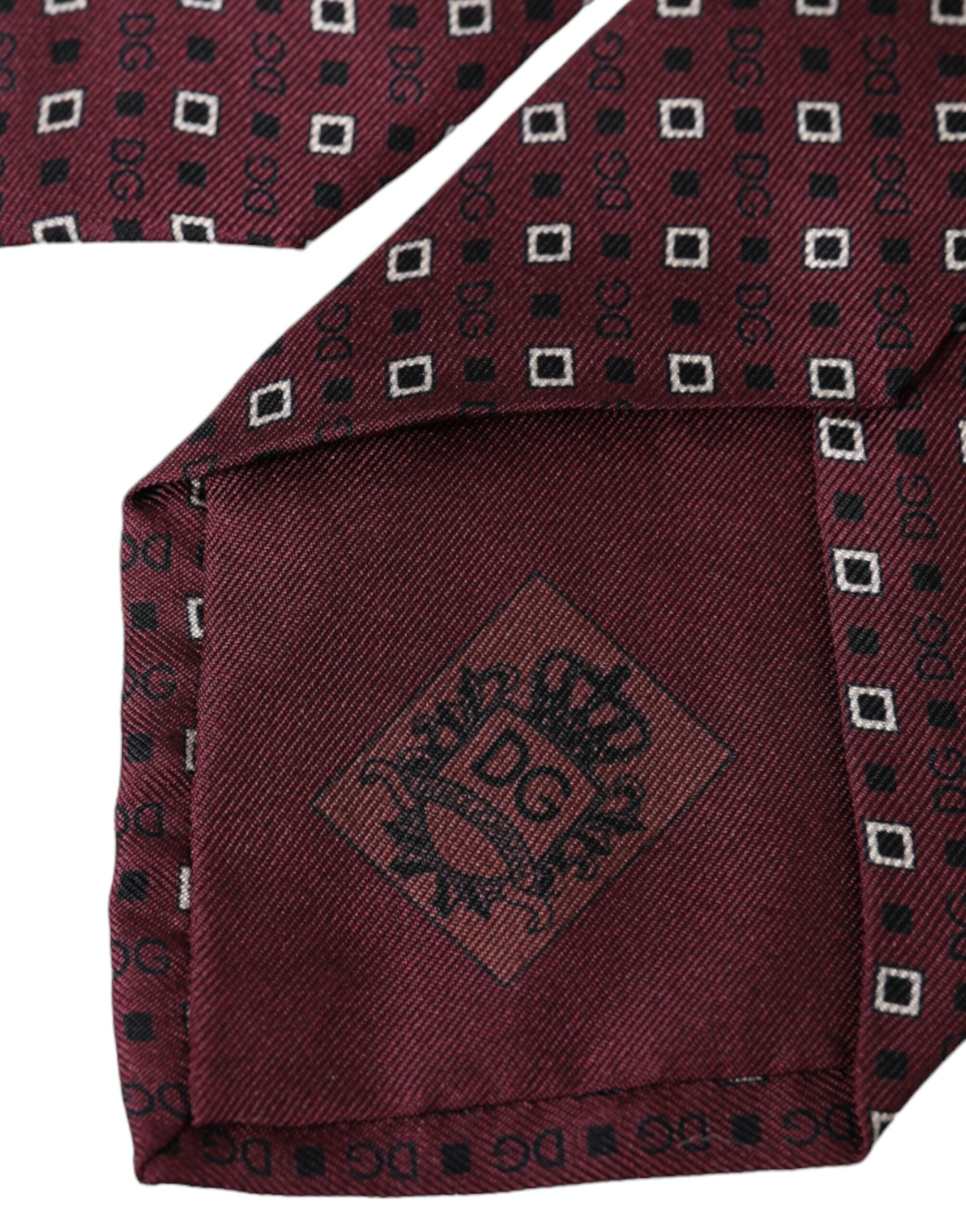 Ρυθμιζόμενη ανδρική γραβάτα με λογότυπο Dolce &amp; Gabbana Maroon Silk
