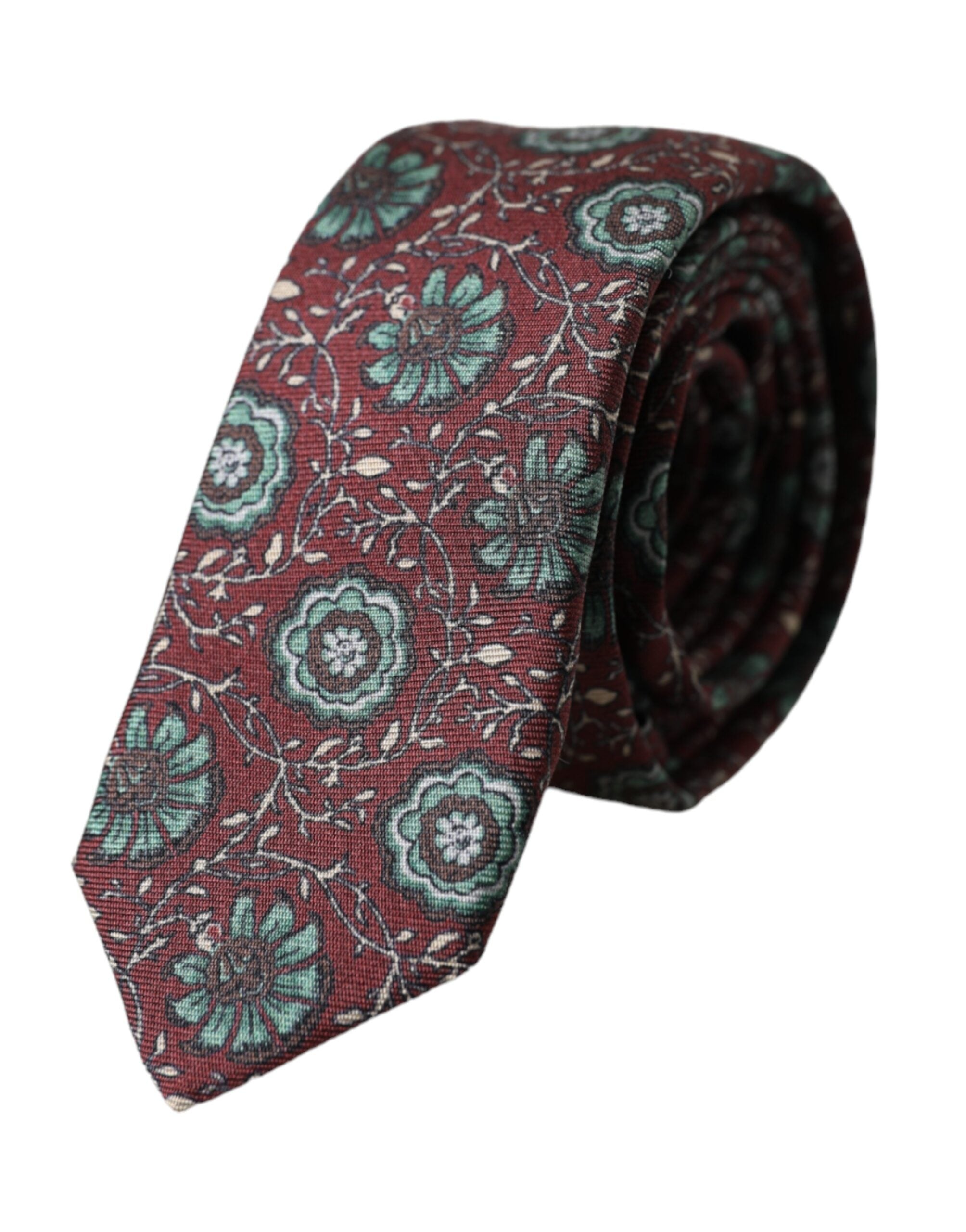 Ανδρική γραβάτα Dolce &amp; Gabbana Maroon Floral 100% μεταξωτή ρυθμιζόμενη