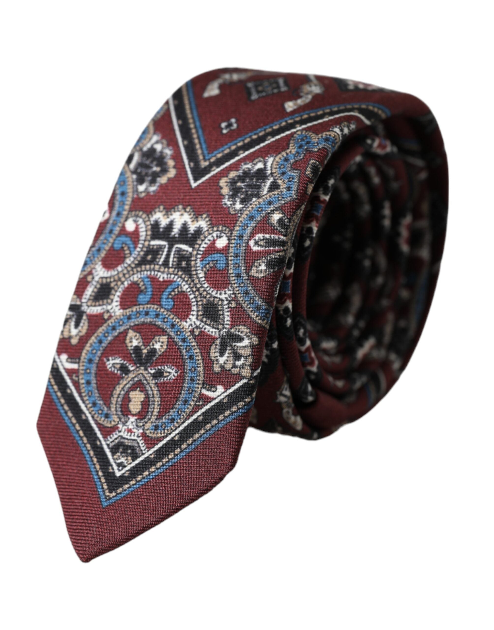 Ανδρική γραβάτα Dolce &amp; Gabbana Bordeaux με στάμπα 100% μεταξωτή ρυθμιζόμενη