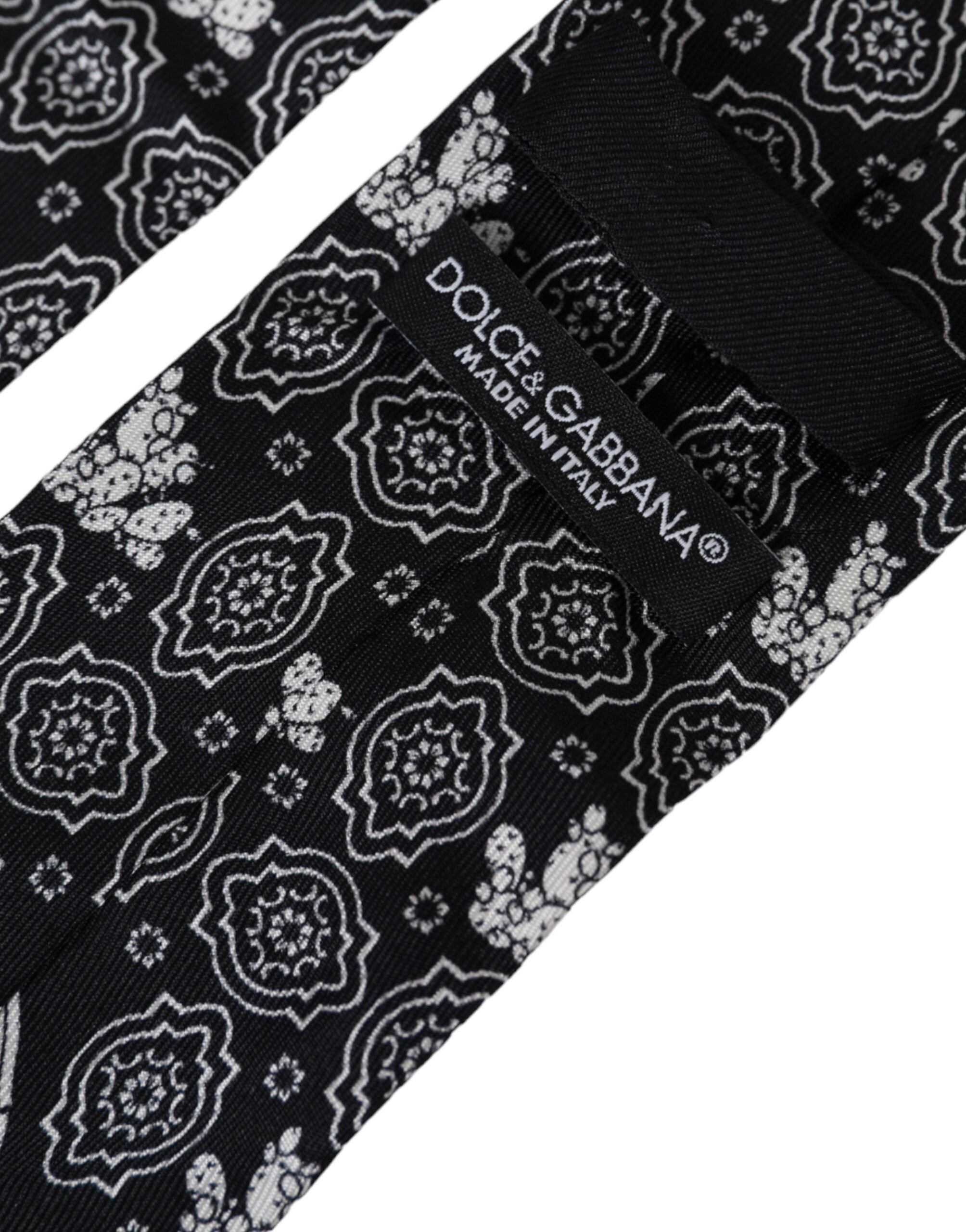 Ρυθμιζόμενη γραβάτα με μαύρο σχέδιο Dolce &amp; Gabbana 100% μεταξωτό
