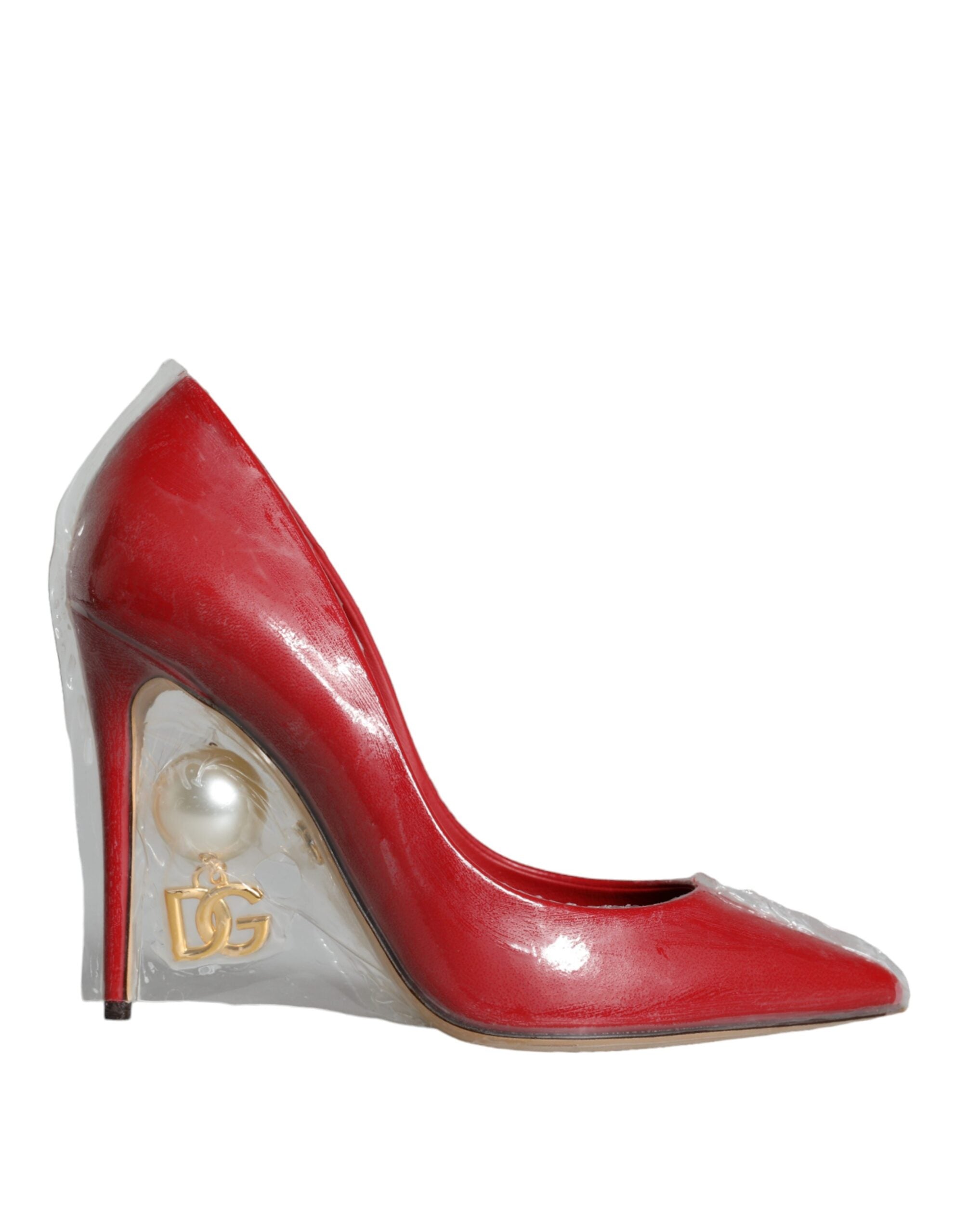 Παπούτσια Dolce &amp; Gabbana Red Patent Leather Faux Pearl Heels Pumps
