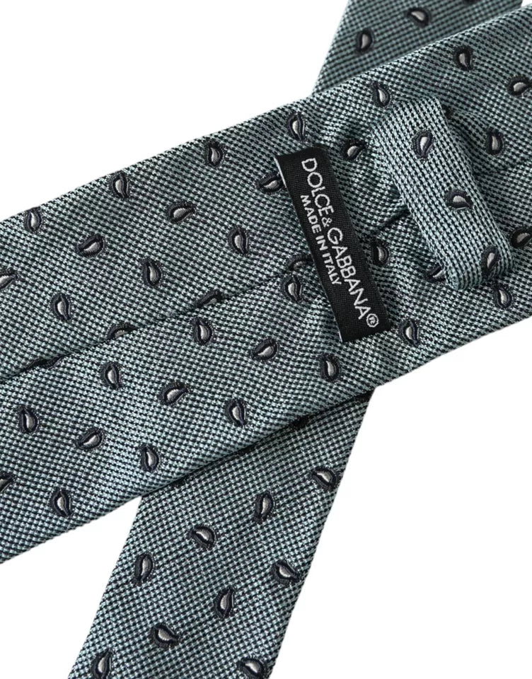 Ρυθμιζόμενη ανδρική γραβάτα Dolce &amp; Gabbana Green 100% μετάξι με μοτίβο