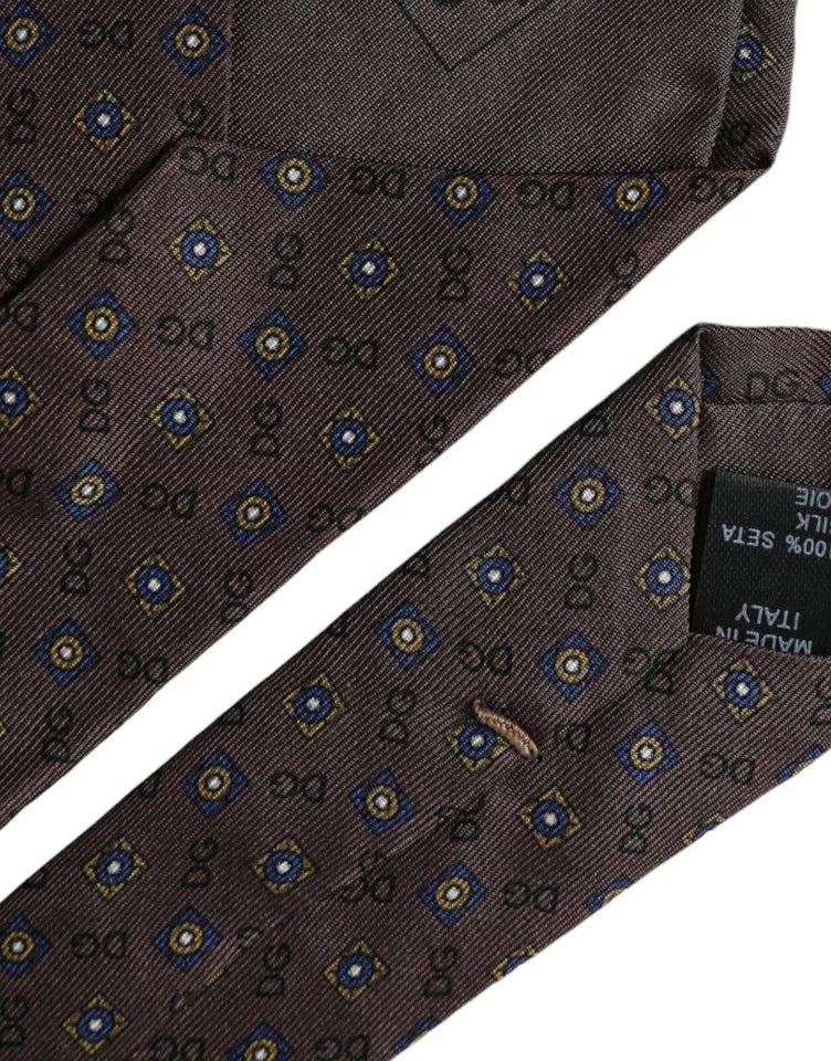 Ρυθμιζόμενη ανδρική γραβάτα με λογότυπο Dolce &amp; Gabbana Brown Silk