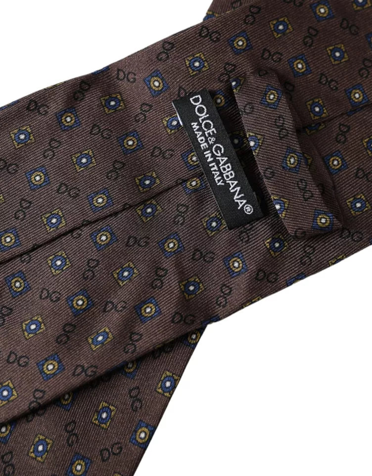 Ρυθμιζόμενη ανδρική γραβάτα με λογότυπο Dolce &amp; Gabbana Brown Silk