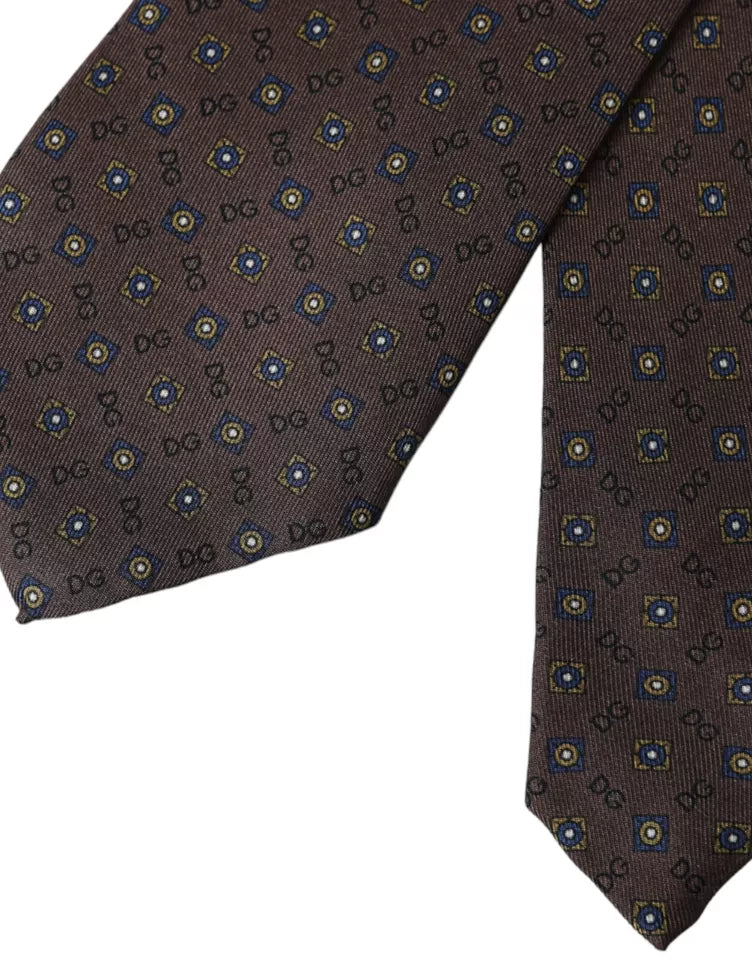 Ρυθμιζόμενη ανδρική γραβάτα με λογότυπο Dolce &amp; Gabbana Brown Silk