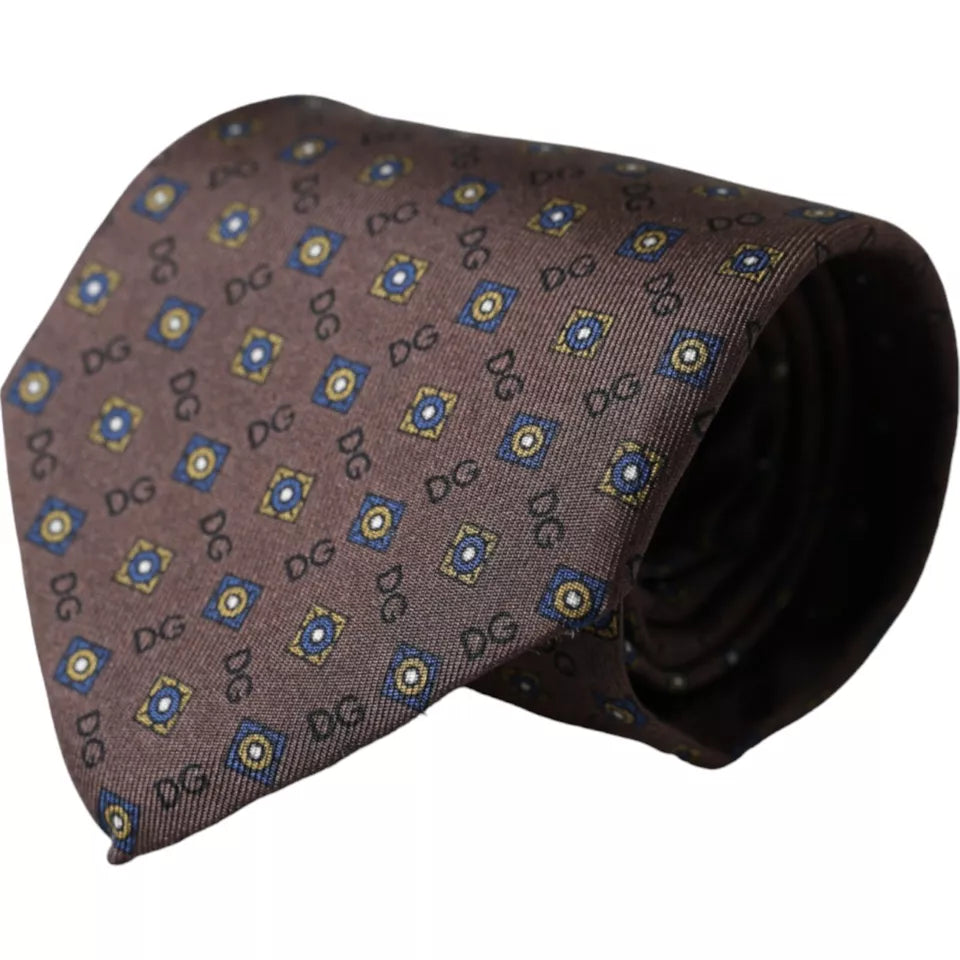 Ρυθμιζόμενη ανδρική γραβάτα με λογότυπο Dolce &amp; Gabbana Brown Silk
