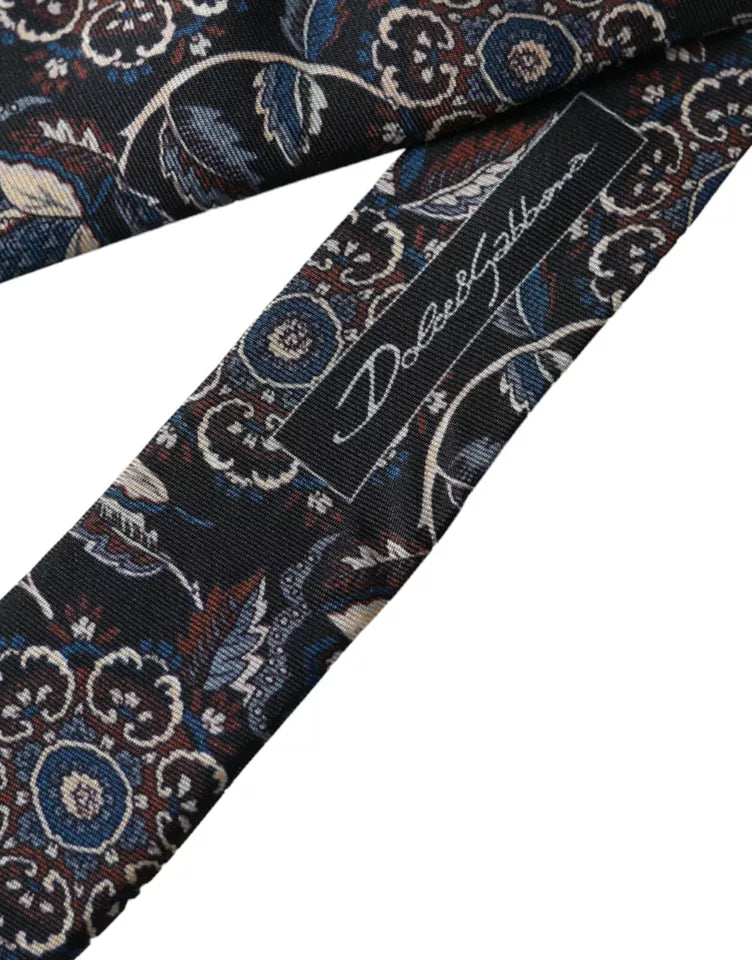 Ανδρική γραβάτα Dolce &amp; Gabbana Μαύρη φλοράλ μεταξωτή ρυθμιζόμενη γραβάτα