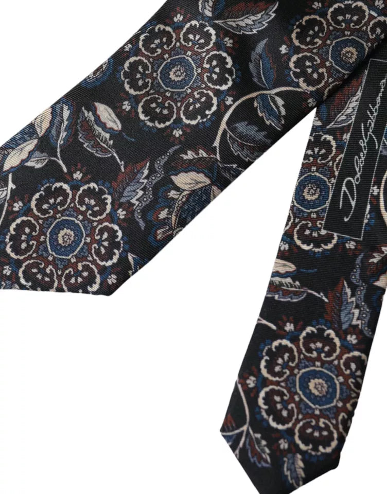 Ανδρική γραβάτα Dolce &amp; Gabbana Μαύρη φλοράλ μεταξωτή ρυθμιζόμενη γραβάτα