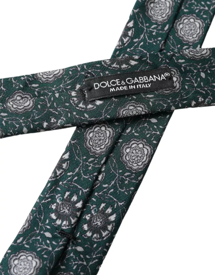 Ανδρική γραβάτα Dolce &amp; Gabbana Πράσινη φλοράλ στάμπα μεταξωτή ρυθμιζόμενη