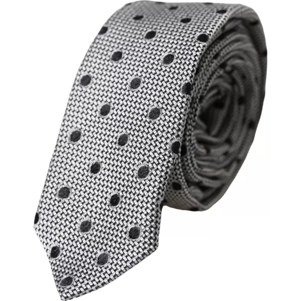 Ρυθμιζόμενη ανδρική γραβάτα Dolce &amp; Gabbana Black White Dot Fantasy Silk Adjustable
