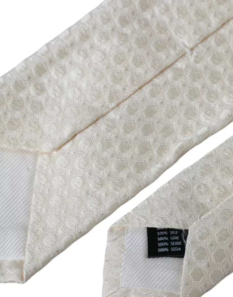 Ανδρική γραβάτα Dolce &amp; Gabbana Off White Μεταξωτή Ρυθμιζόμενη Γραβάτα