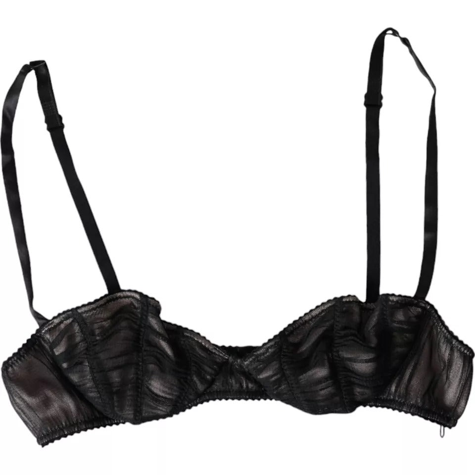 Dolce &amp; Gabbana Black Silk Stretch Γυναικεία Σουτιέν Balconcino Εσώρουχα
