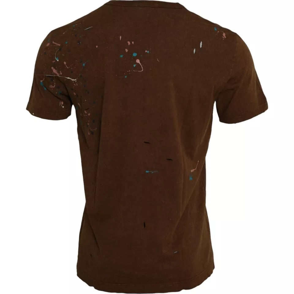 Μπλουζάκι Dolce &amp; Gabbana Brown Color Splash Cotton Crew Neck