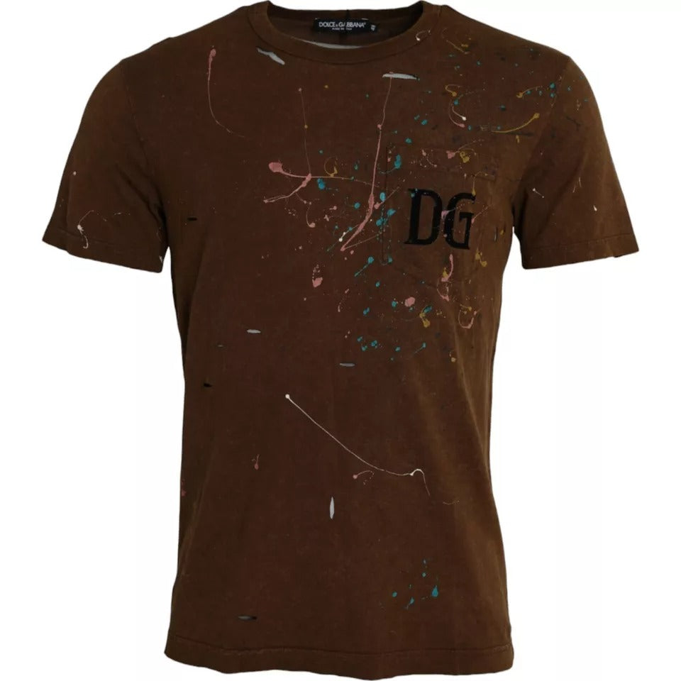 Μπλουζάκι Dolce &amp; Gabbana Brown Color Splash Cotton Crew Neck