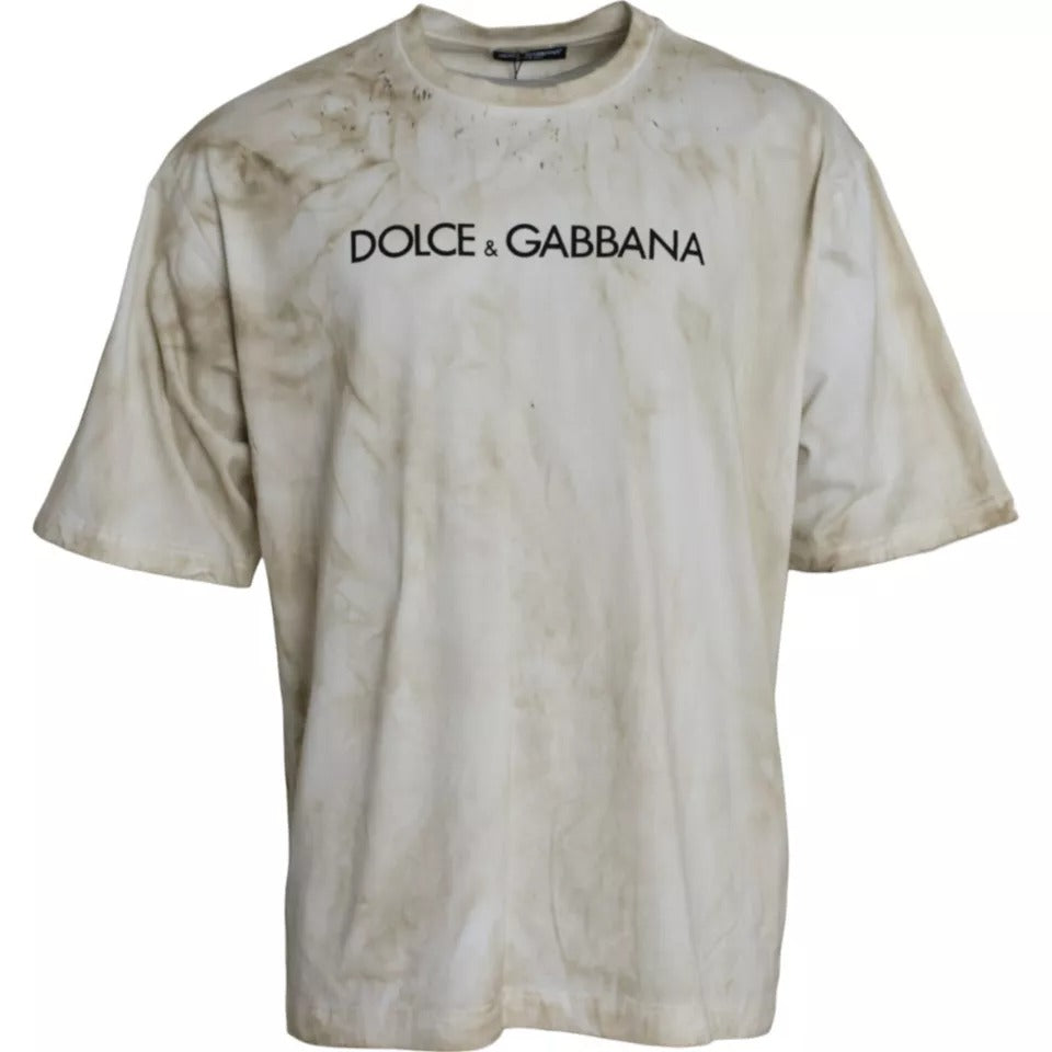 Μπλουζάκι Dolce &amp; Gabbana Off White με λογότυπο Cotton Crew Neck