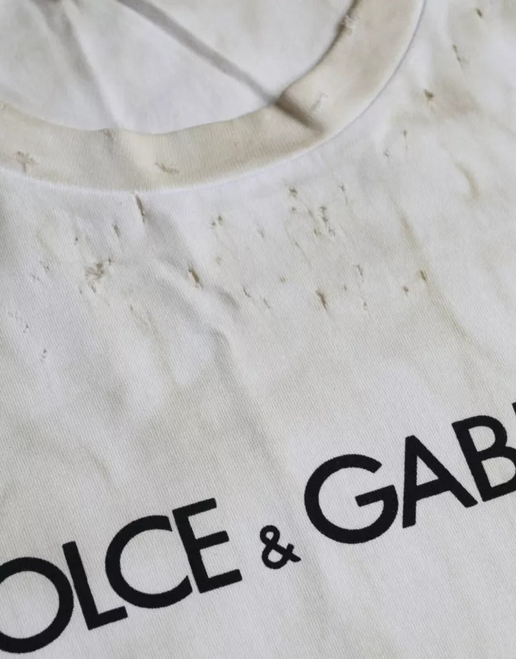 Μπλουζάκι Dolce &amp; Gabbana Off White με λογότυπο Cotton Crew Neck