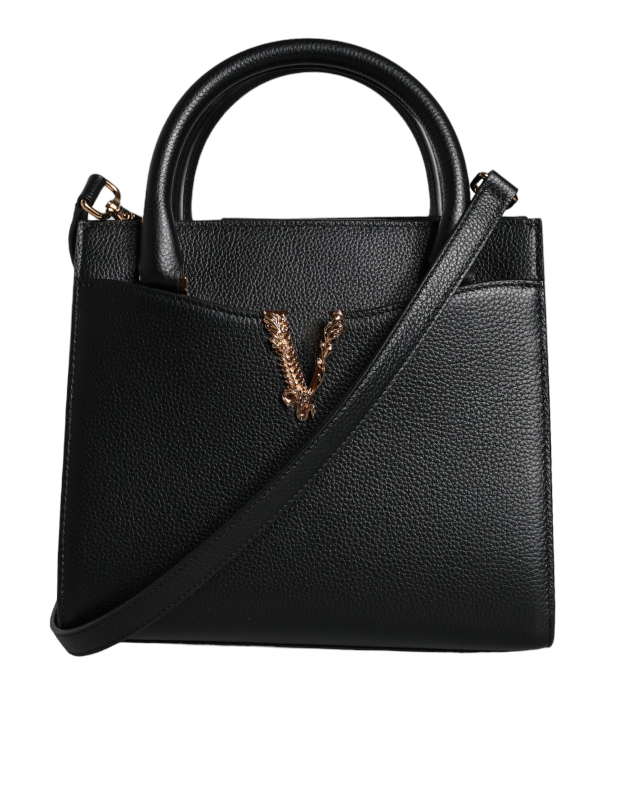Versace Μαύρη μικρή δερμάτινη τσάντα χιαστί ώμου Top Handle