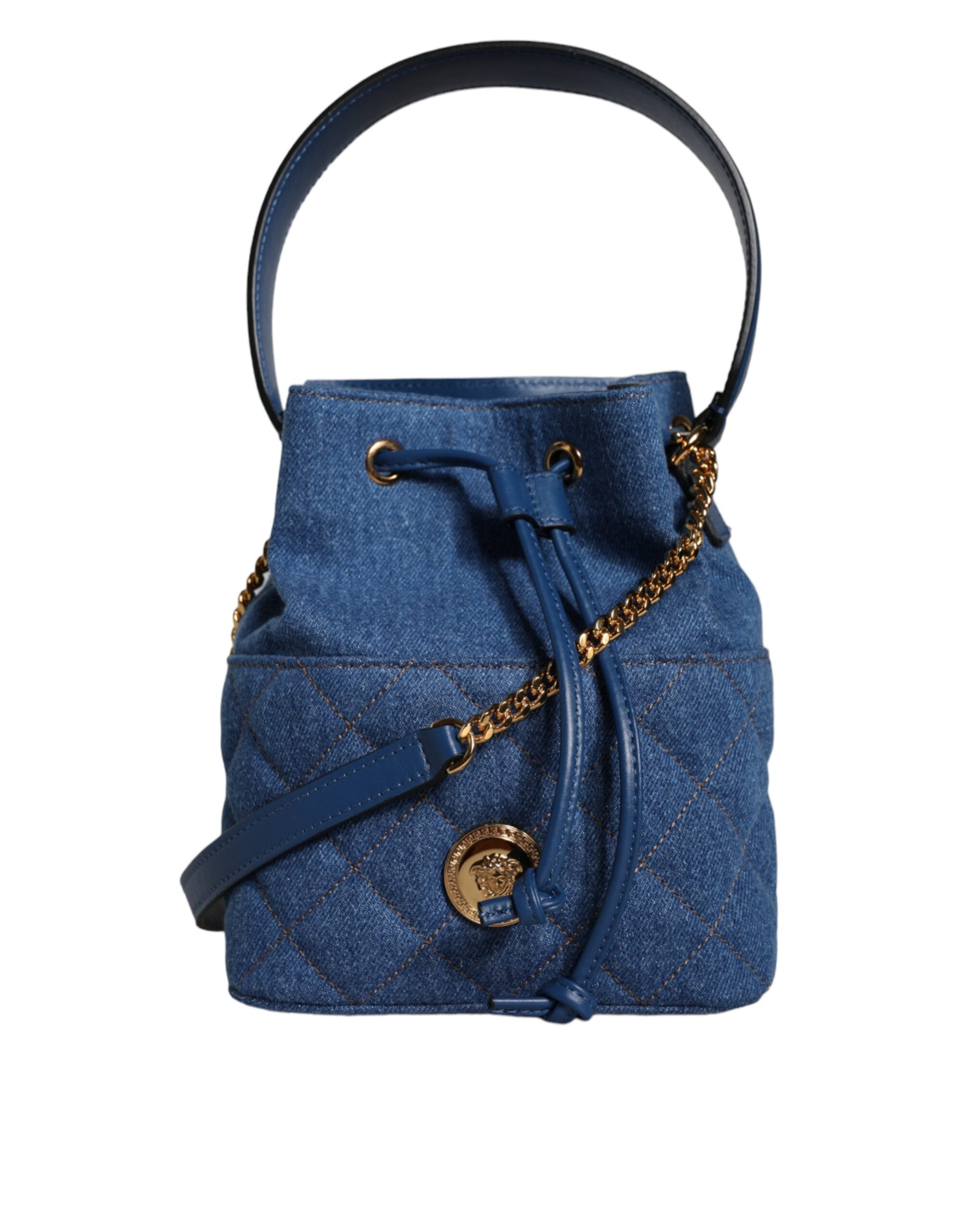 Τσάντα ώμου Versace Blue Quilted Jenim Δερμάτινη χιαστί