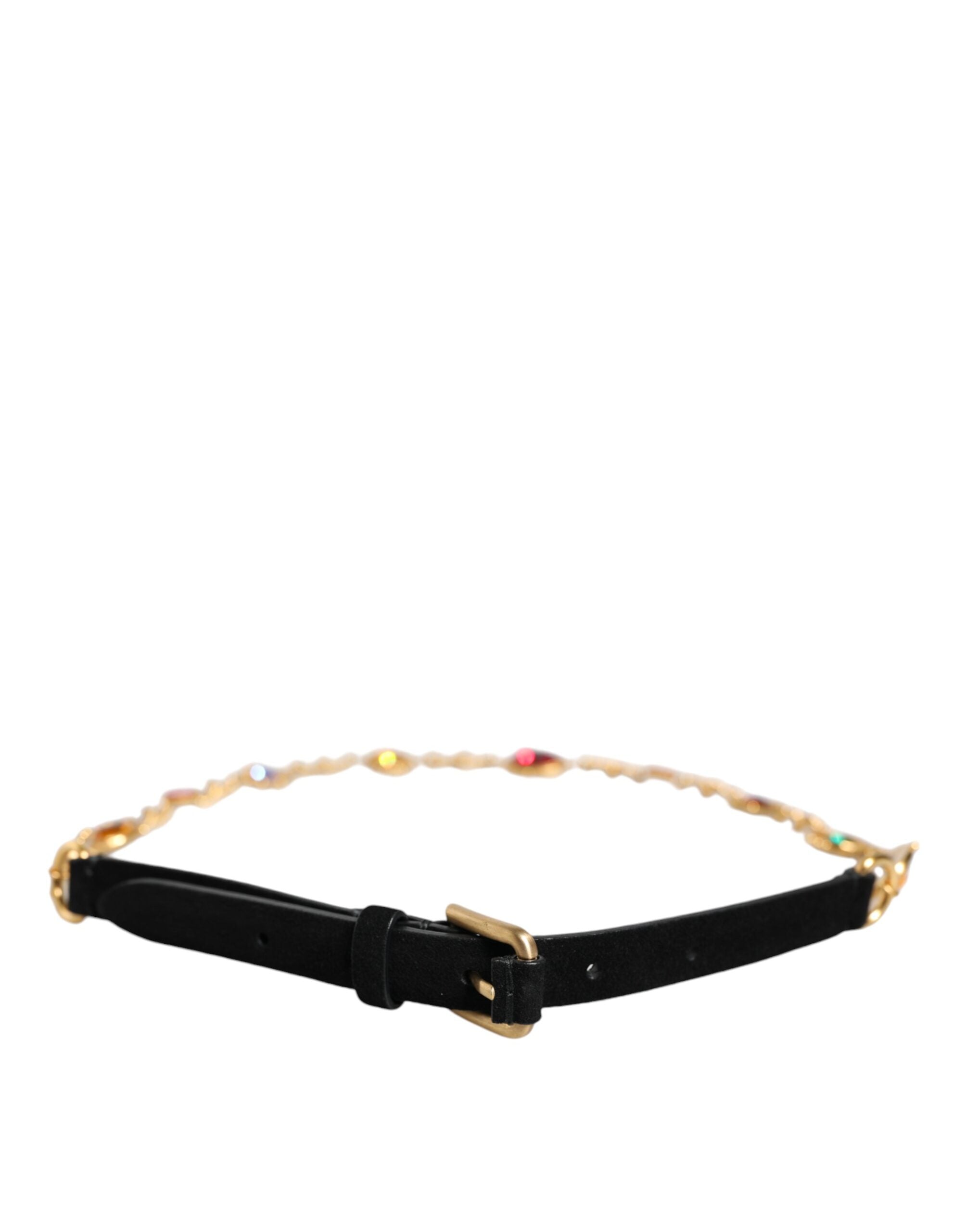 Ζώνη μέσης με αλυσίδα Dolce &amp; Gabbana Μαύρο Δερμάτινο Χρυσό Μπρούτζινο Κρυστάλλινο
