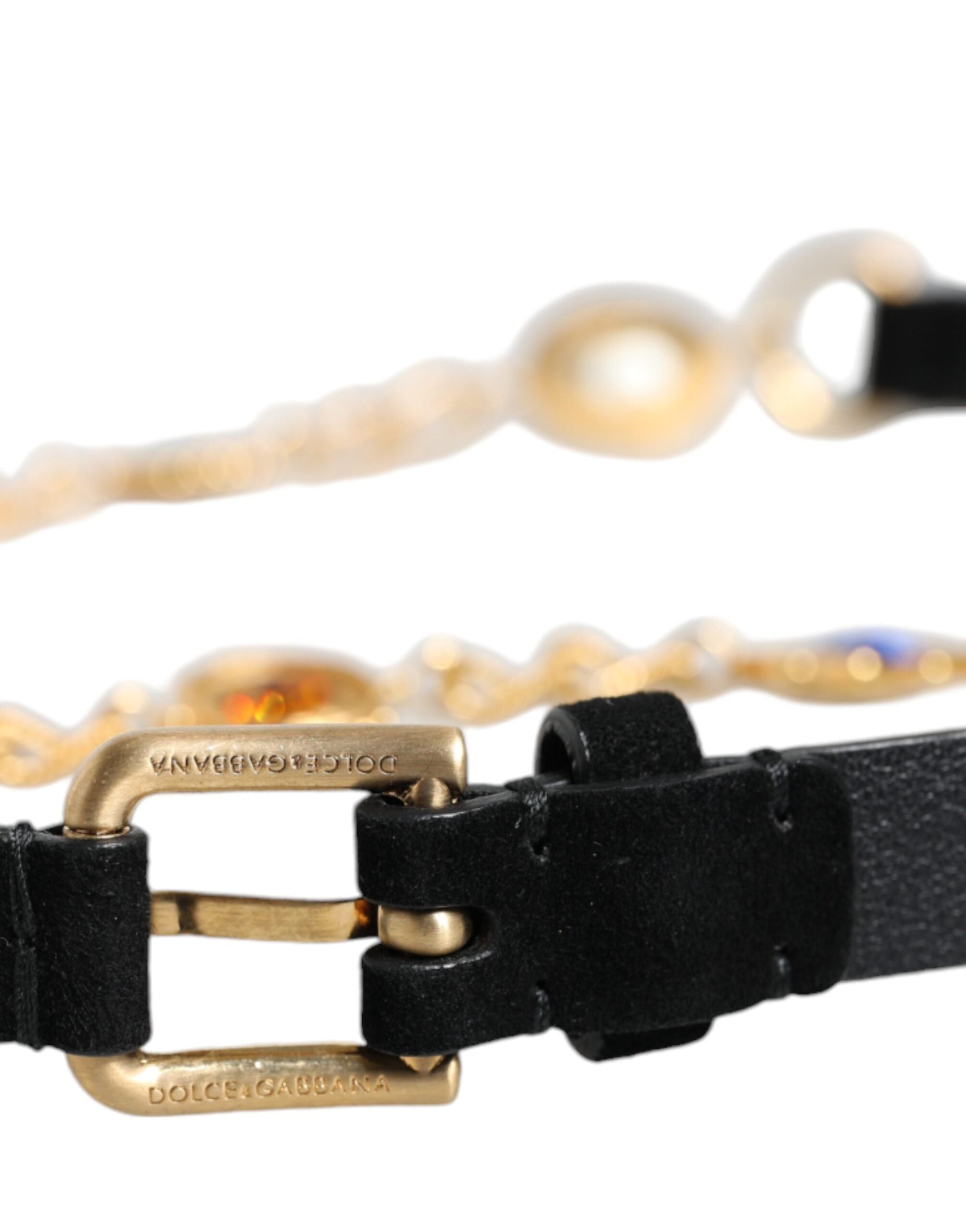 Ζώνη μέσης με αλυσίδα Dolce &amp; Gabbana Μαύρο Δερμάτινο Χρυσό Μπρούτζινο Κρυστάλλινο