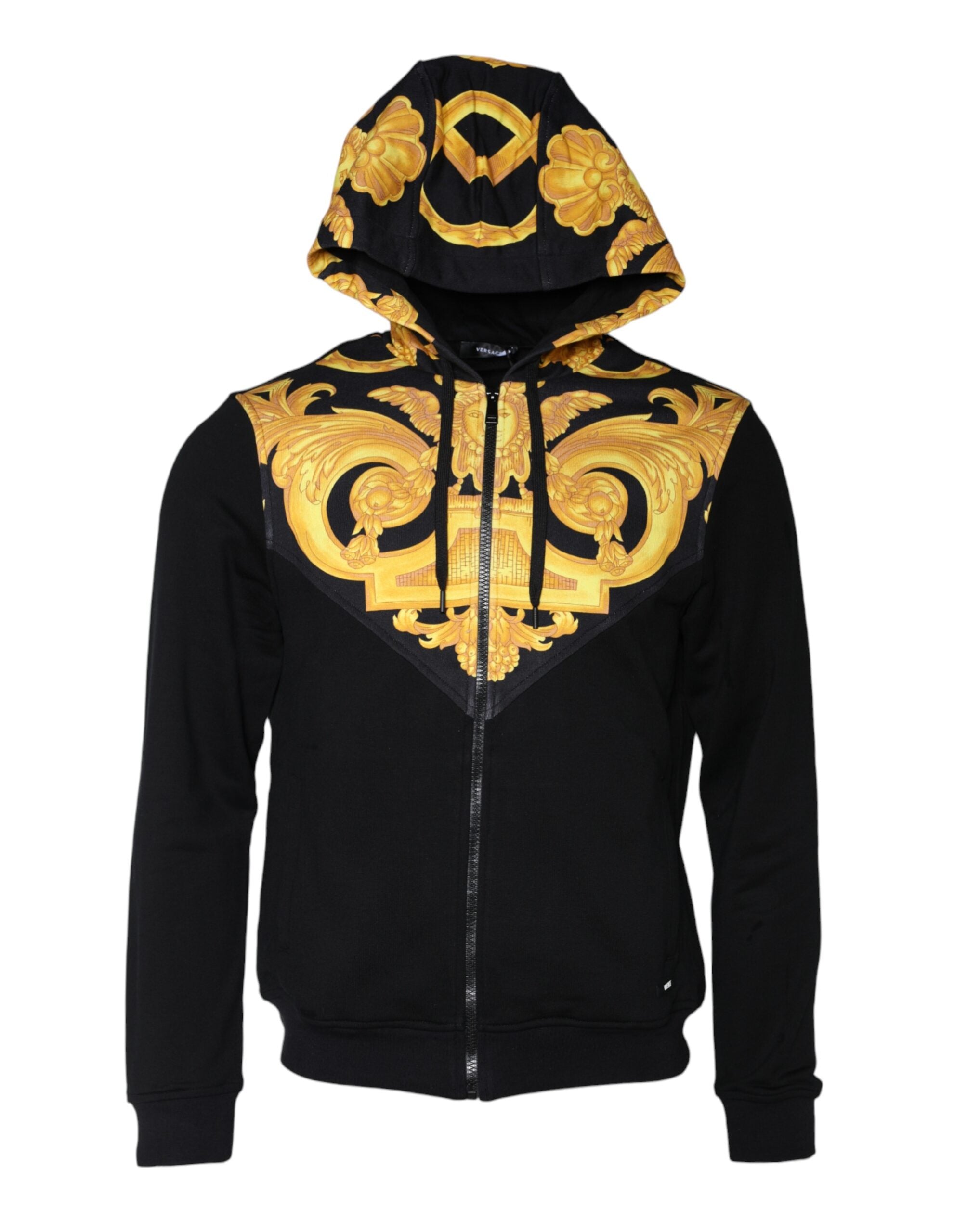 Versace Black Medusa Print Βαμβακερό φούτερ φούτερ με κουκούλα με φερμουάρ