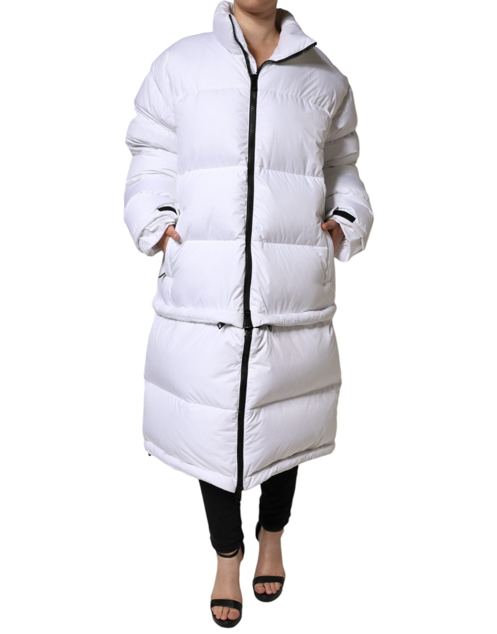Μπουφάν Dolce &amp; Gabbana White Puffer Quilted Full Zip Coat