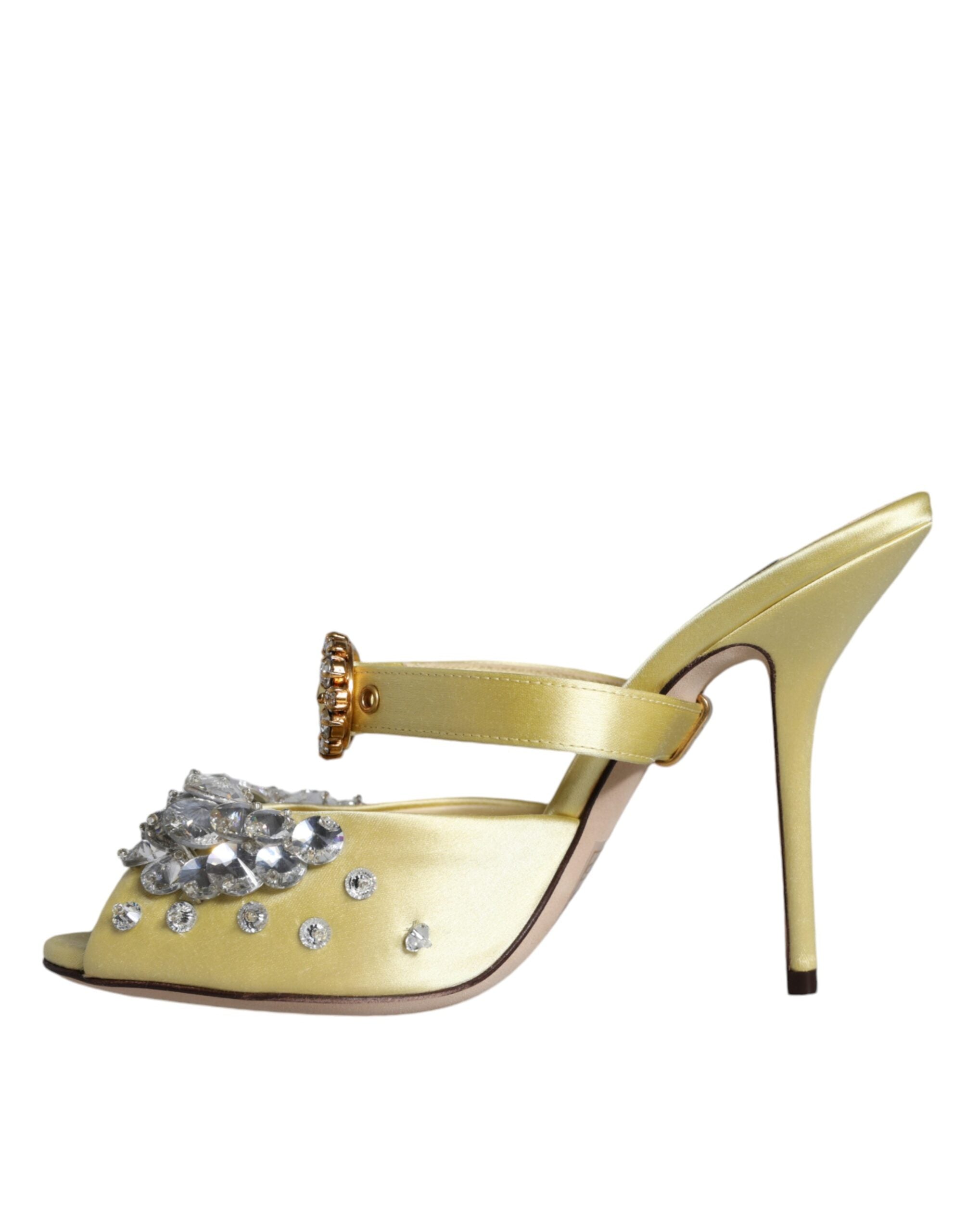 Παπούτσια Dolce &amp; Gabbana Yellow Mary Janes Satin Crystal Sandals Παπούτσια