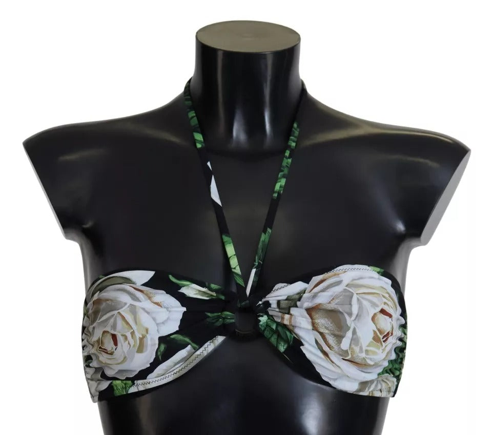 Dolce &amp; Gabbana Black Floral Halter Μαγιό Μπικίνι Μπικίνι
