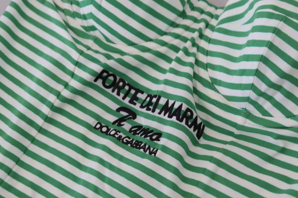 Dolce &amp; Gabbana White Green Stripes One Piece Beachwear Μαγιό