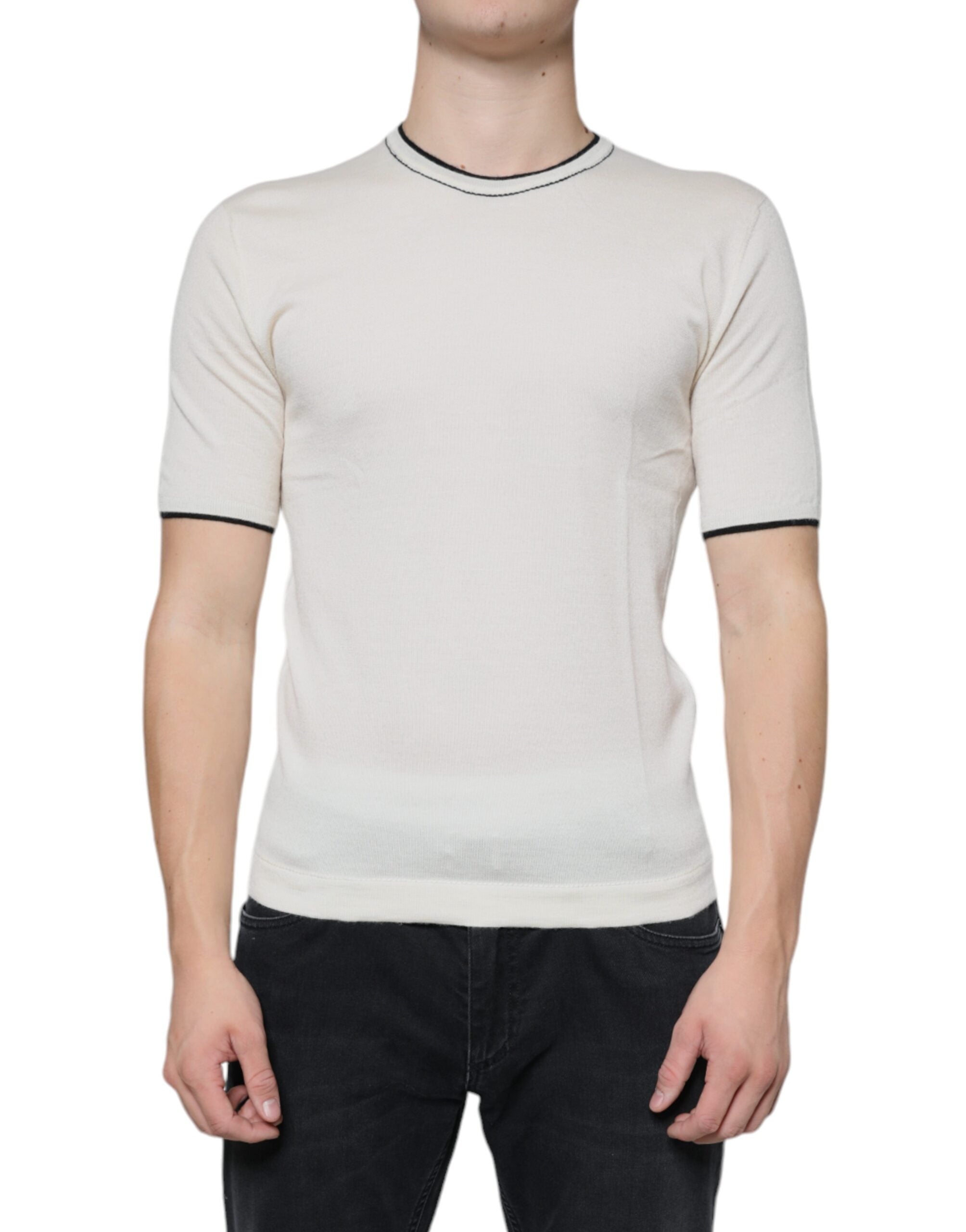 Μπλουζάκι Dolce &amp; Gabbana Off White Cashmere κοντά μανίκια