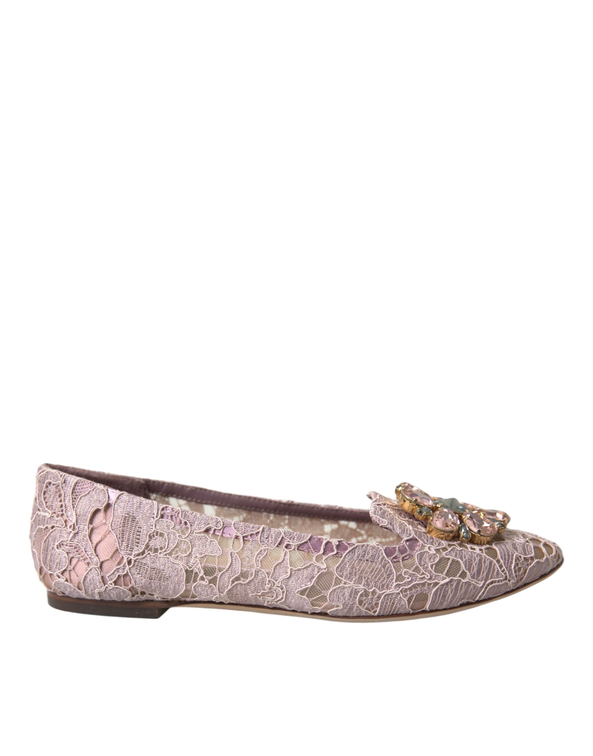Παπούτσια Loafers με ροζ δαντέλα Dolce &amp; Gabbana Crystal Ballet Flats
