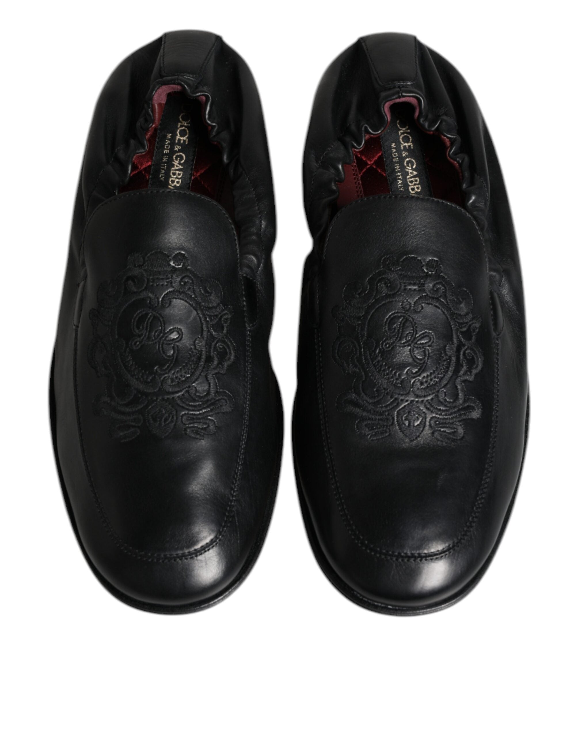 Dolce &amp; Gabbana Μαύρο λογότυπο με κεντημένα δερμάτινα ανδρικά παπούτσια Loafer
