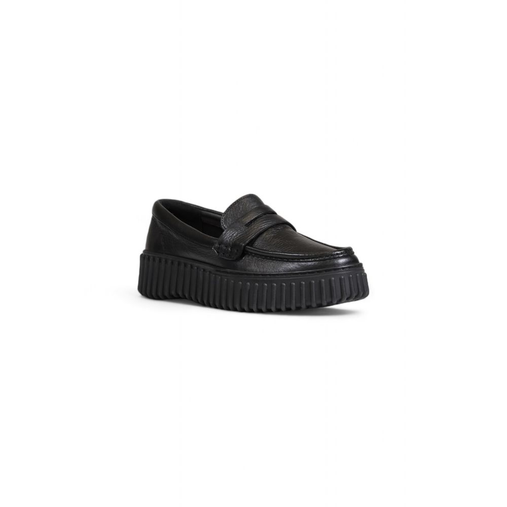 Μαύρο δερμάτινο φλατ παπούτσι Clarks