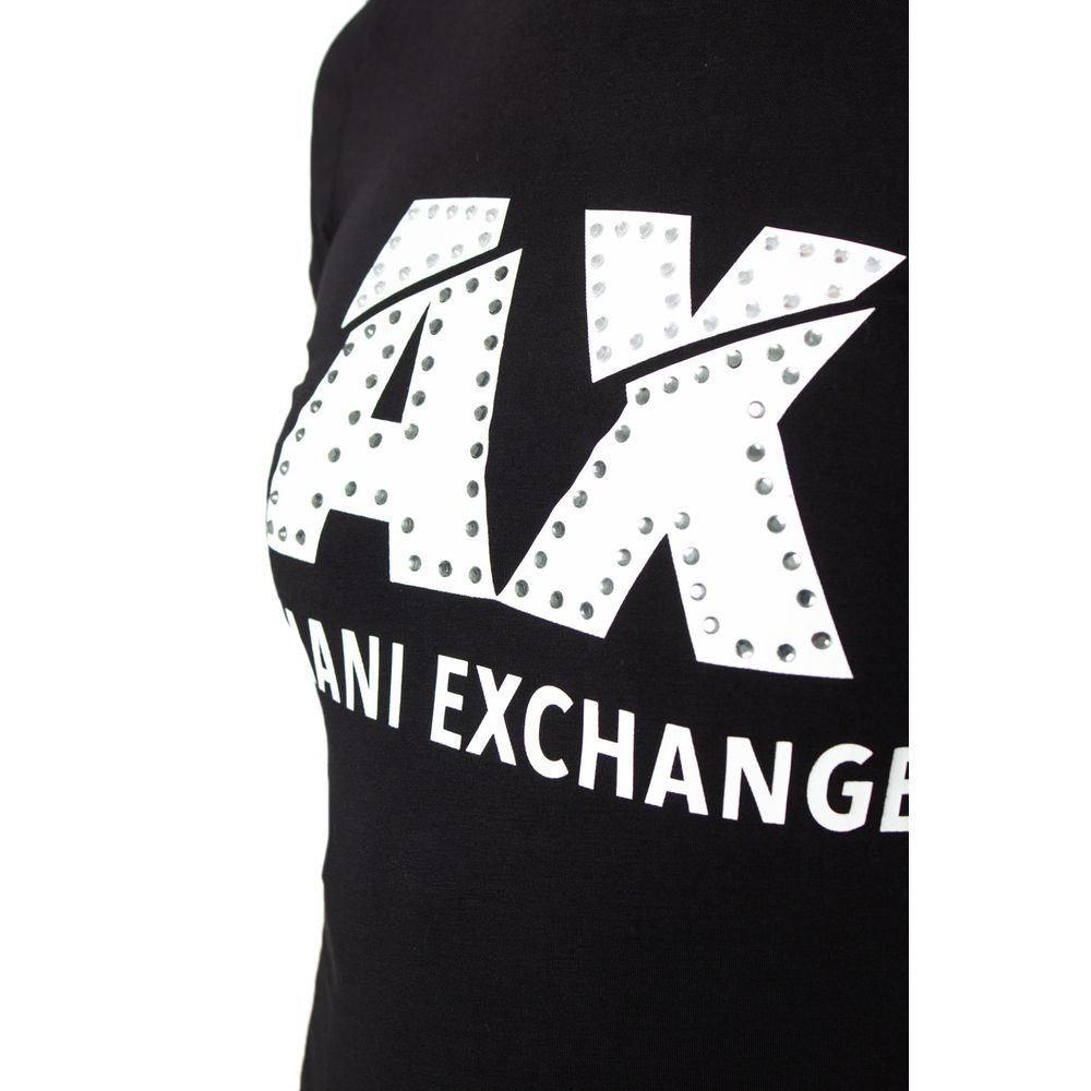 Armani Exchange Μαύρα βαμβακερά μπλουζάκια και μπλουζάκια