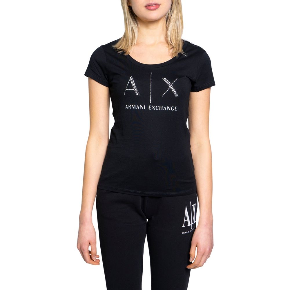 Armani Exchange Μαύρα βαμβακερά μπλουζάκια και μπλουζάκια