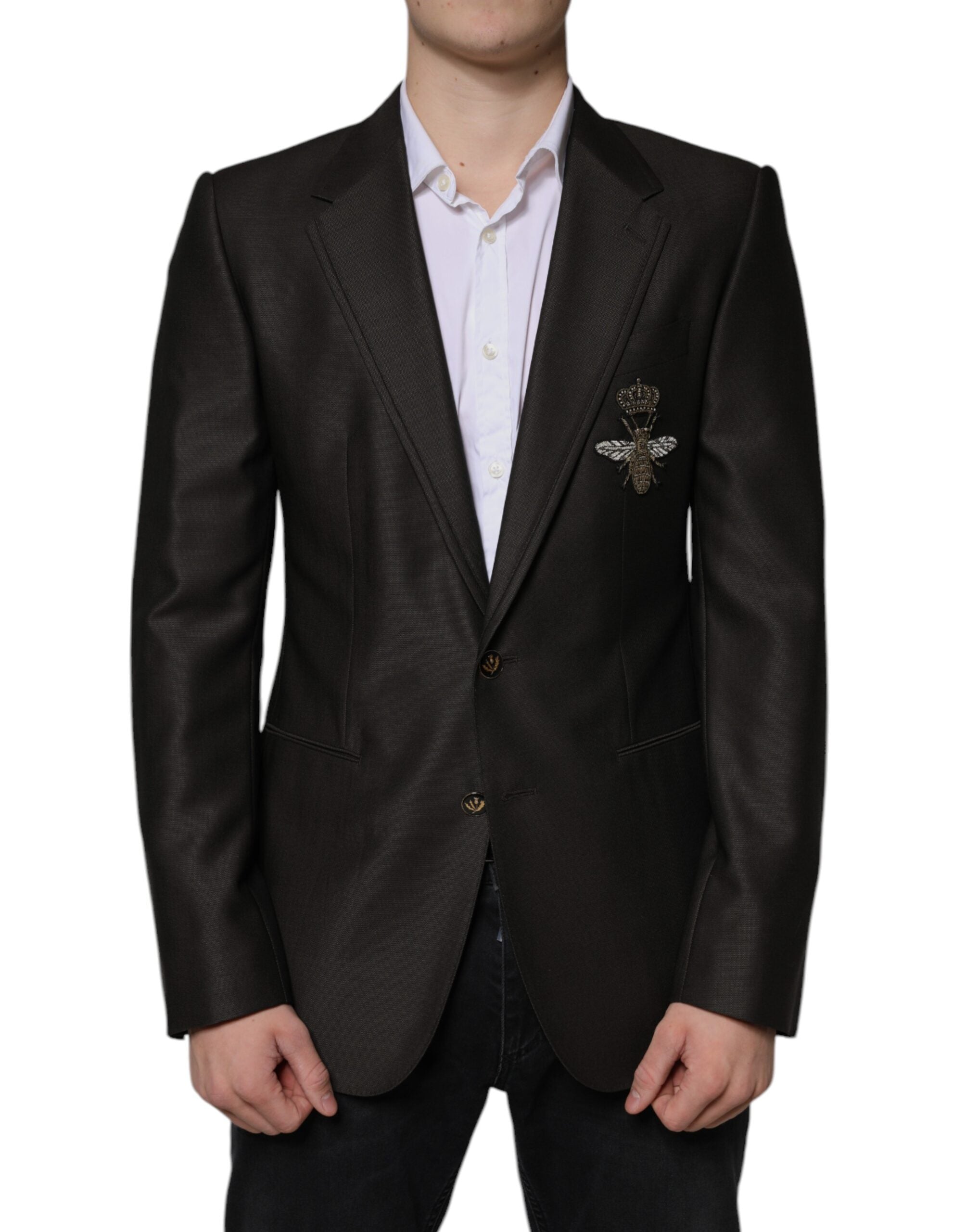 Dolce &amp; Gabbana Μαύρο Μαλλί Μέλισσας Μονόστομο Formal Blazer