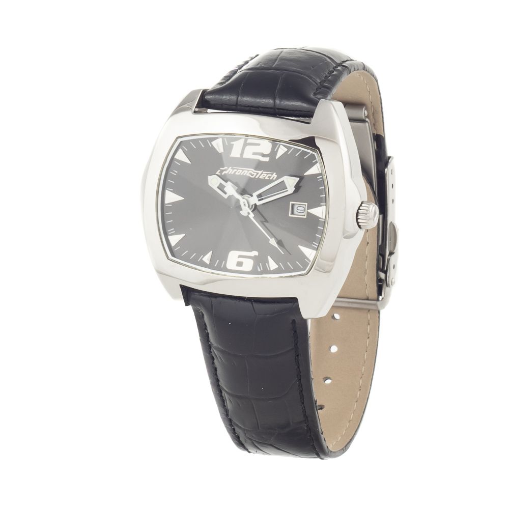 Μαύρο δερμάτινο ρολόι Chronotech