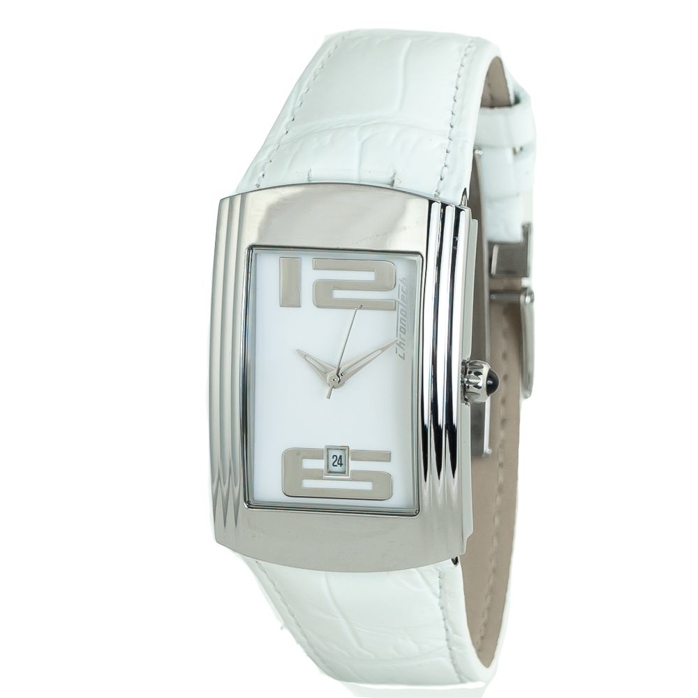Λευκό δερμάτινο ρολόι Chronotech