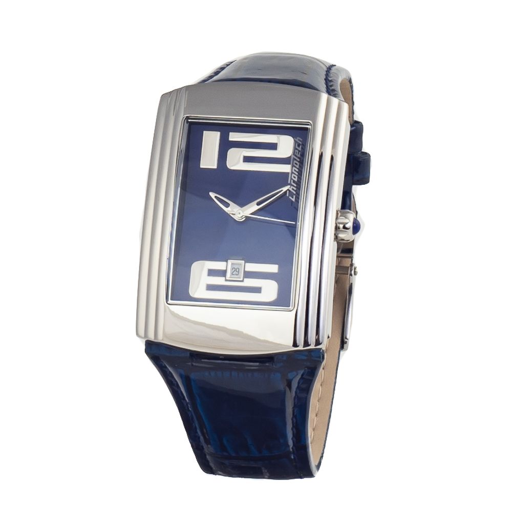 Μπλε δερμάτινο ρολόι Chronotech